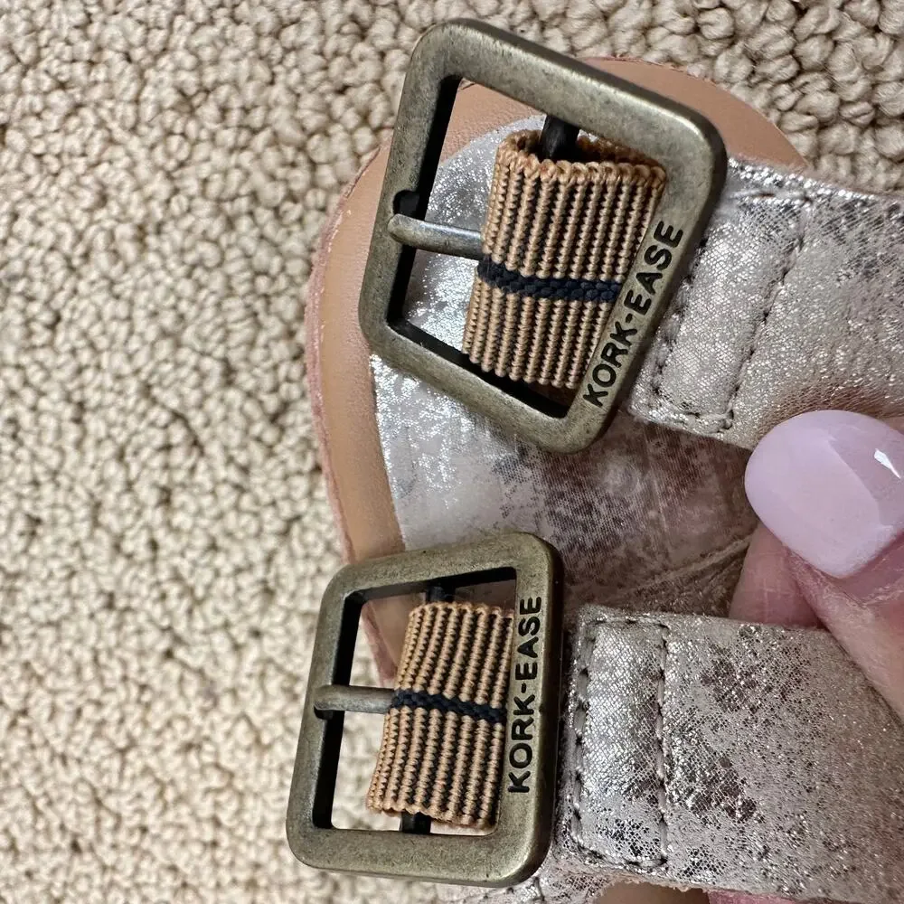 Kork Ease Marianna Metallic Gold Leather Ankle Strap Sandals Women's 9 Low Heel